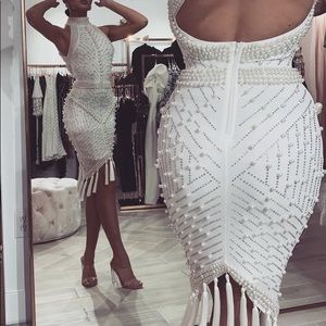 White dress with pearls